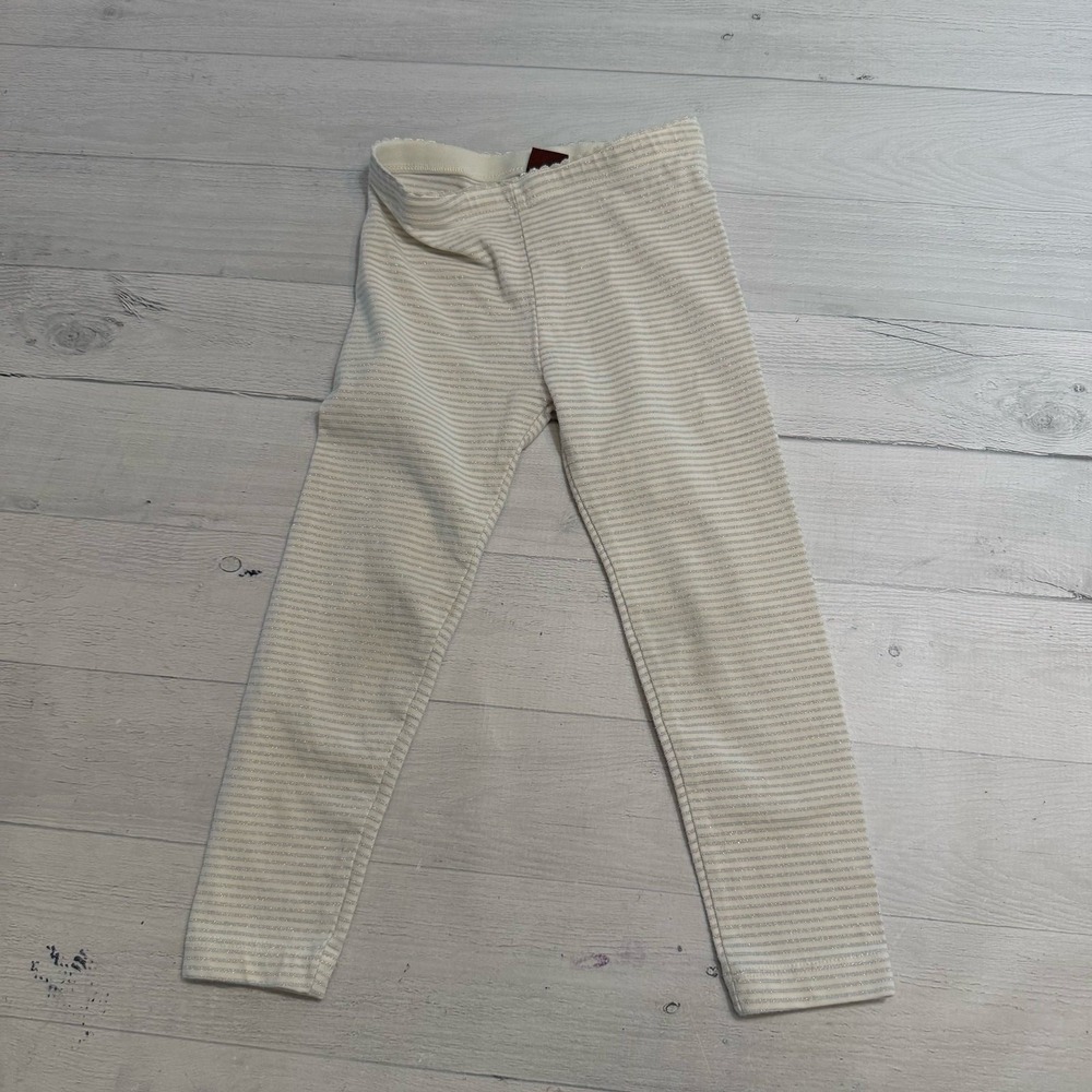 Tea Collection girls off white silver stripe‎ leggings size 3